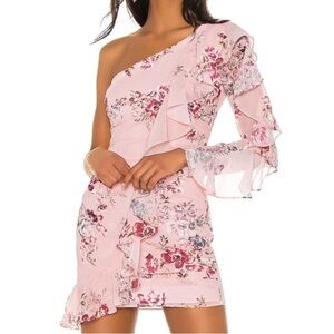Michael Costello X Revolve Carter Pink Floral One Shoulder Dress medium Feminine